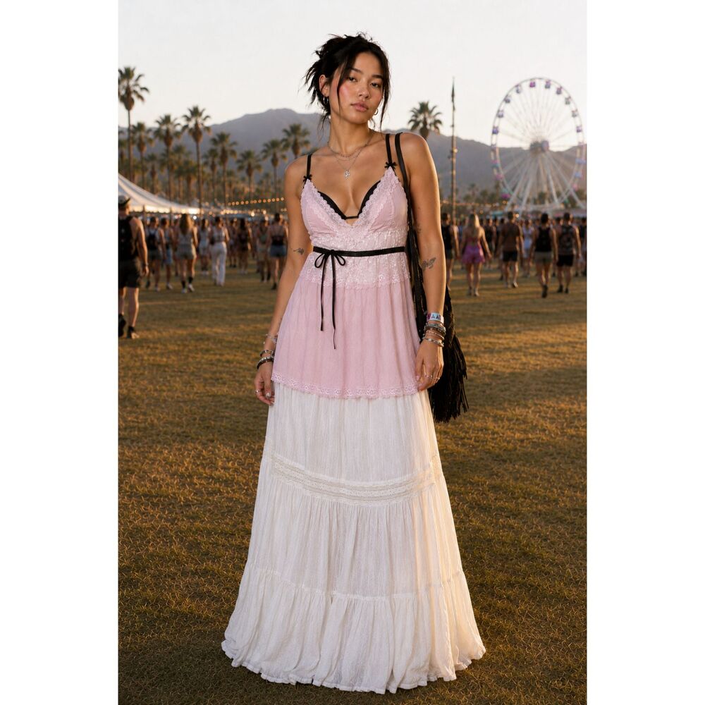 Coquette Lingerie Pink Lace & Black Trim Babydoll Slip Dress - Size XL